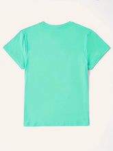 Rear flat lay of aqua CaliVista Tee highlighting classic round neckline and relaxed back fit.