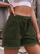 Perfect for summer festivals, brunch dates, or relaxed beach days in Army green Viretta™ raw hem denim shorts.