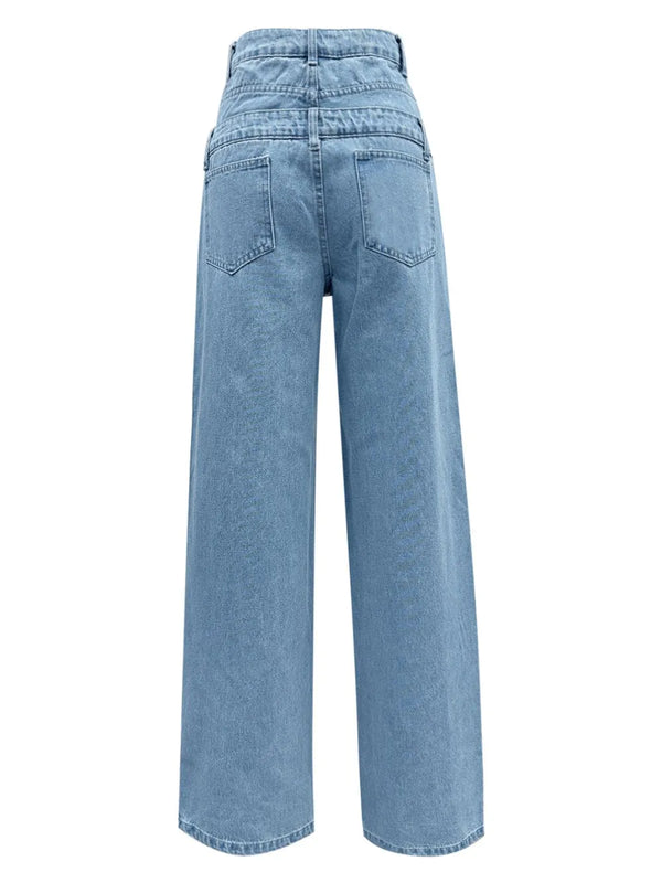 Back view of Dualisse™ high rise jeans featuring faux layer design and pocket detail.