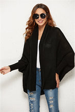 Woman modeling Black SeraphinaWing Open Front Cardigan, front view with open front and easy drape.