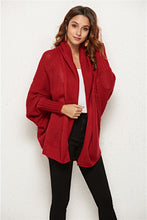 Front view of woman in Deep Red SeraphinaWing Open Front Cardigan with casual layered styling.