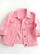 A front photo of the pink Full Size Cropped Denim Plus Size Jacket.