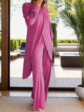 Kurevelle Slit Round Neck Top and Pants Twosome in Cerise front view