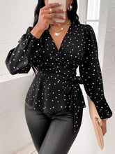 Model styled in AmoréDot™ Top with accessories for a complete look, attending a dinner reservation.