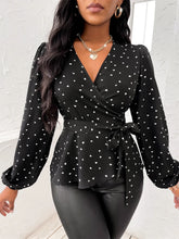 Front view of AmoréDot™ Top highlighting heart polka dots and surplice neckline.