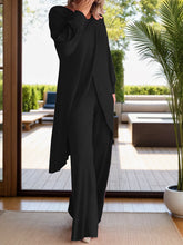 Kurevelle Slit Round Neck Top and Pants Twosome in black front view