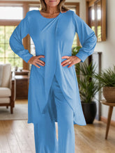 Close up full body pose of Kurevelle Slit Round Neck Top and Pants Twosome in cerulean
