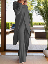 Kurevelle Slit Round Neck Top and Pants Twosome in dark gray front view