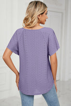 Back view of cropped short sleeve Veluretta Mistflair Blouse in lavender.