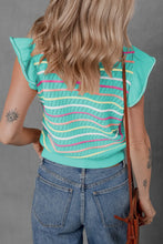 Back view of the turquoise Lunavelle top showing cap sleeves and round neckline with subtle stretch fit.