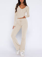 Lunavena V‑Neck Lounge Set in beige front view