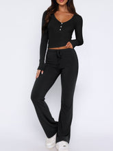 Lunavena V‑Neck Lounge Set in black front view