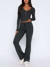 Lunavena V‑Neck Lounge Set in dark gray front view