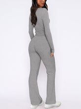 Lunavena V‑Neck Lounge Set in gray back view