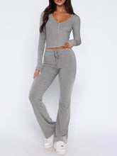 Lunavena V‑Neck Lounge Set in gray front view