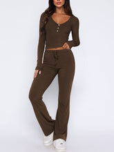 Lunavena V‑Neck Lounge Set in olive brown front view