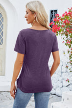 Rear shot of mauve square neck short sleeve T-shirt showing a smooth, solid back and relaxed silhouette.