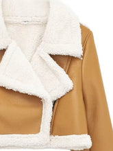 Close-up of faux sherpa collar and zipper on the mustard Nuvira Frostloom cropped jacket.