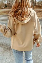 Back view of the tan Nivora™ DriftZip Hooded Jacket, highlighting the relaxed fit, drawstring hood, and clean seam detailing.