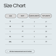 Printed Round Neck Size Chart 
