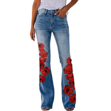 Bloomflare™ Women's Retro Street Flower Print Flare Stretch Denim Jeans
