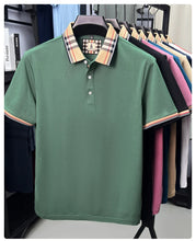 Plaid Crest Contrast Collar Men's Short Sleeve Polo