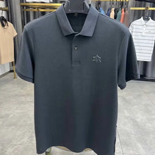 TexturaLoom Men’s Embossed Letter Polo Dark Grey Front View on Hanger.