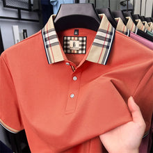 Plaid Crest Contrast Collar Men's Short Sleeve Polo