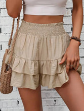 Elissaré Pleat Flair Ruffle Hem Women's Mid-Rise Elastic Waist Shorts
