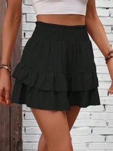 Elissaré Pleat Flair Ruffle Hem Women's Mid-Rise Elastic Waist Shorts