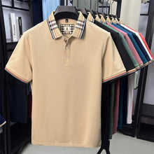 Plaid Crest Contrast Collar Men's Short Sleeve Polo