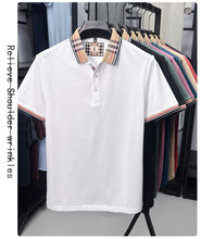 Plaid Crest Contrast Collar Men's Short Sleeve Polo