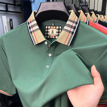 Plaid Crest Contrast Collar Men's Short Sleeve Polo