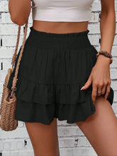 Elissaré Pleat Flair Ruffle Hem Women's Mid-Rise Elastic Waist Shorts