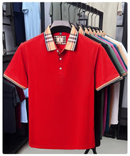 Plaid Crest Contrast Collar Men's Short Sleeve Polo