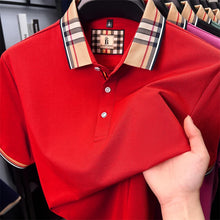 Plaid Crest Contrast Collar Men's Short Sleeve Polo