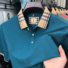 Plaid Crest Contrast Collar Men's Short Sleeve Polo