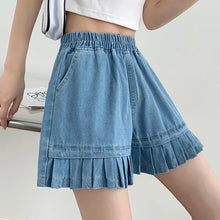 Women's Ravynelle Plus Size Ruffle Ease Wide Leg Spliced Jean Shorts with Pockets