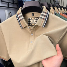 Plaid Crest Contrast Collar Men's Short Sleeve Polo