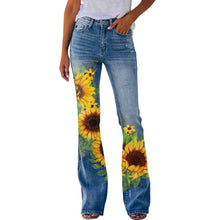 Bloomflare™ Women's Retro Street Flower Print Flare Stretch Denim Jeans