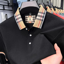 Plaid Crest Contrast Collar Men's Short Sleeve Polo