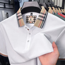 Plaid Crest Contrast Collar Men's Short Sleeve Polo