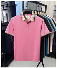 Plaid Crest Contrast Collar Men's Short Sleeve Polo