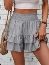 Elissaré Pleat Flair Ruffle Hem Women's Mid-Rise Elastic Waist Shorts