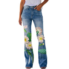 Bloomflare™ Women's Retro Street Flower Print Flare Stretch Denim Jeans