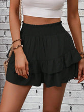 Elissaré Pleat Flair Ruffle Hem Women's Mid-Rise Elastic Waist Shorts