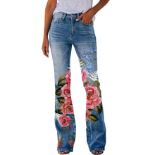 Bloomflare™ Women's Retro Street Flower Print Flare Stretch Denim Jeans