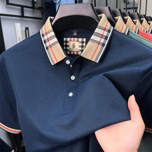 Plaid Crest Contrast Collar Men's Short Sleeve Polo