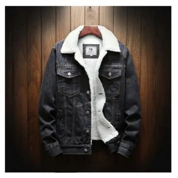 Men’s Denim Plush Wool-Lined Winter Jacket