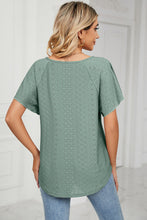 Back view of cropped short sleeve Veluretta Mistflair Blouse in gum leaf.